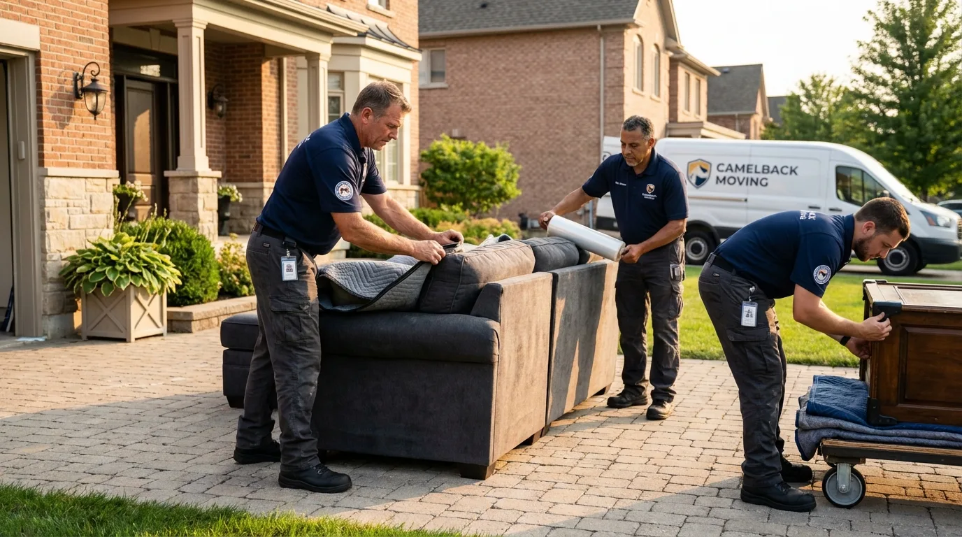 Large estate moving crew wrapping furniture in Harwich, MA